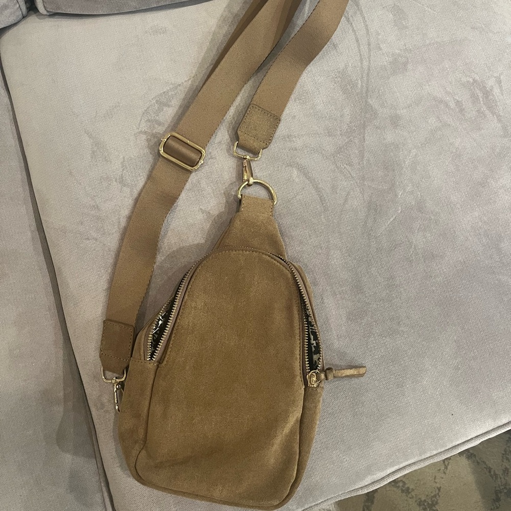 Faux Suede Social Threads Sling Bag